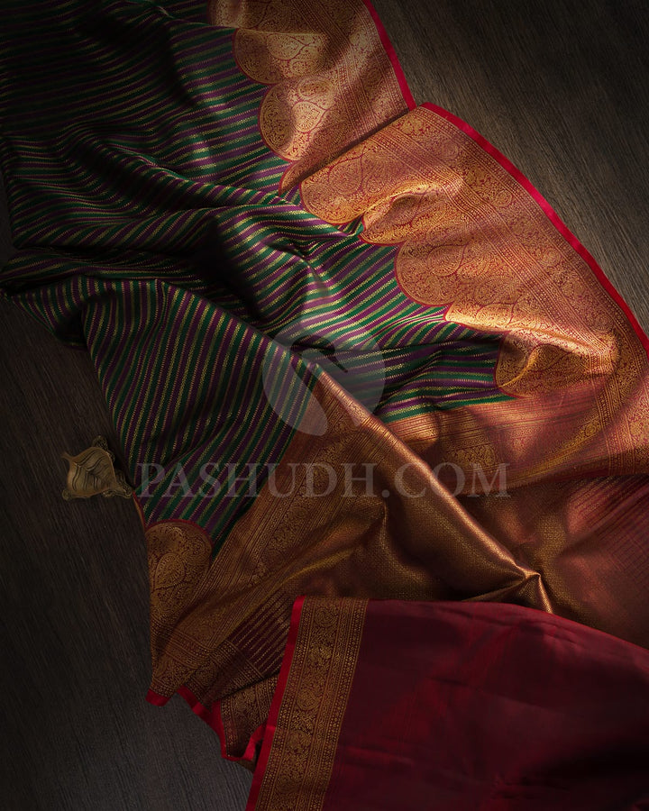 Purple,Bottle Green Bridal Kanjivaram Silk Saree-S1517(B)