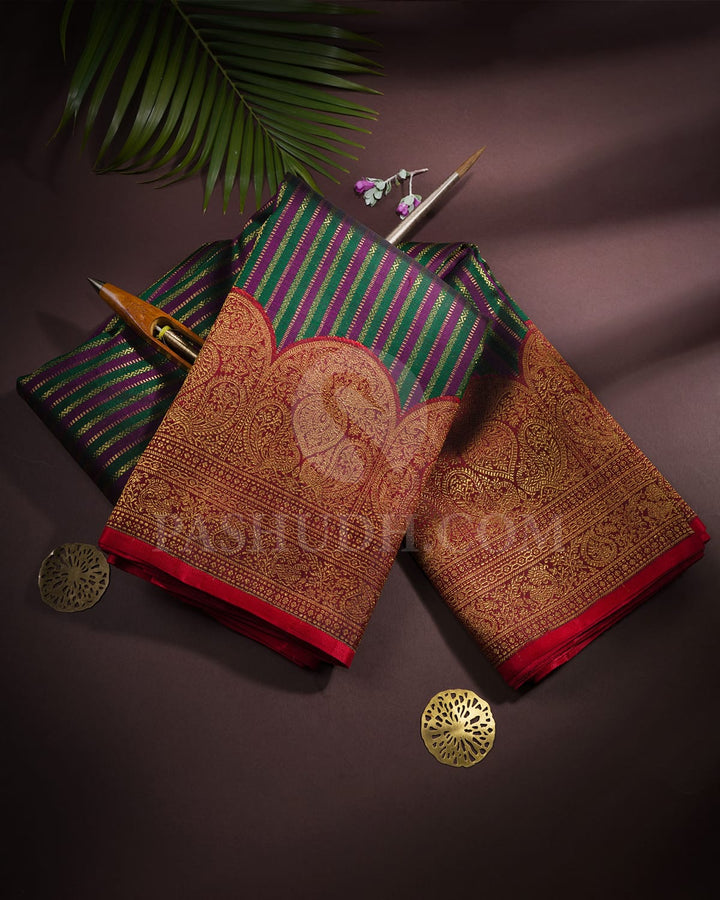 Purple,Bottle Green Bridal Kanjivaram Silk Saree-S1517(B)