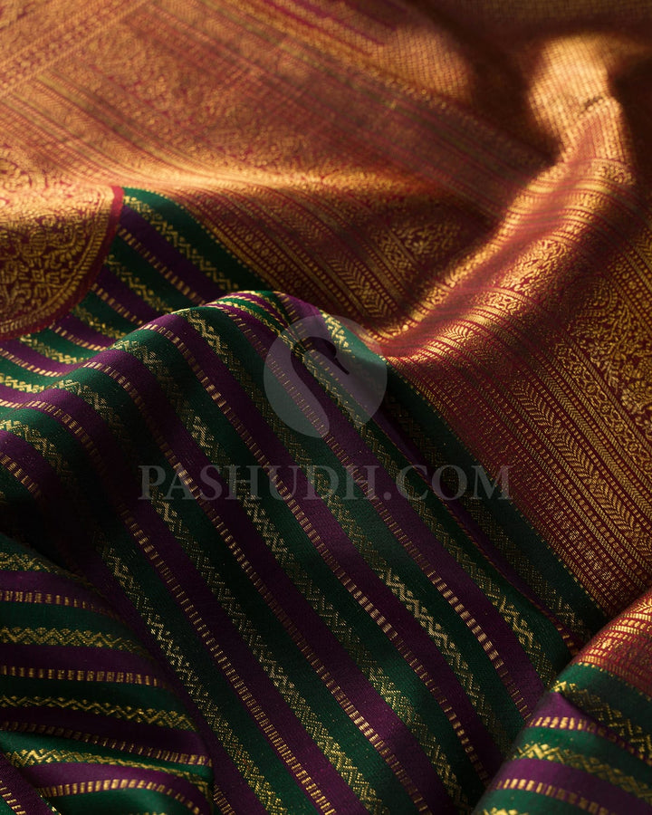 Purple,Bottle Green Bridal Kanjivaram Silk Saree-S1517(B)