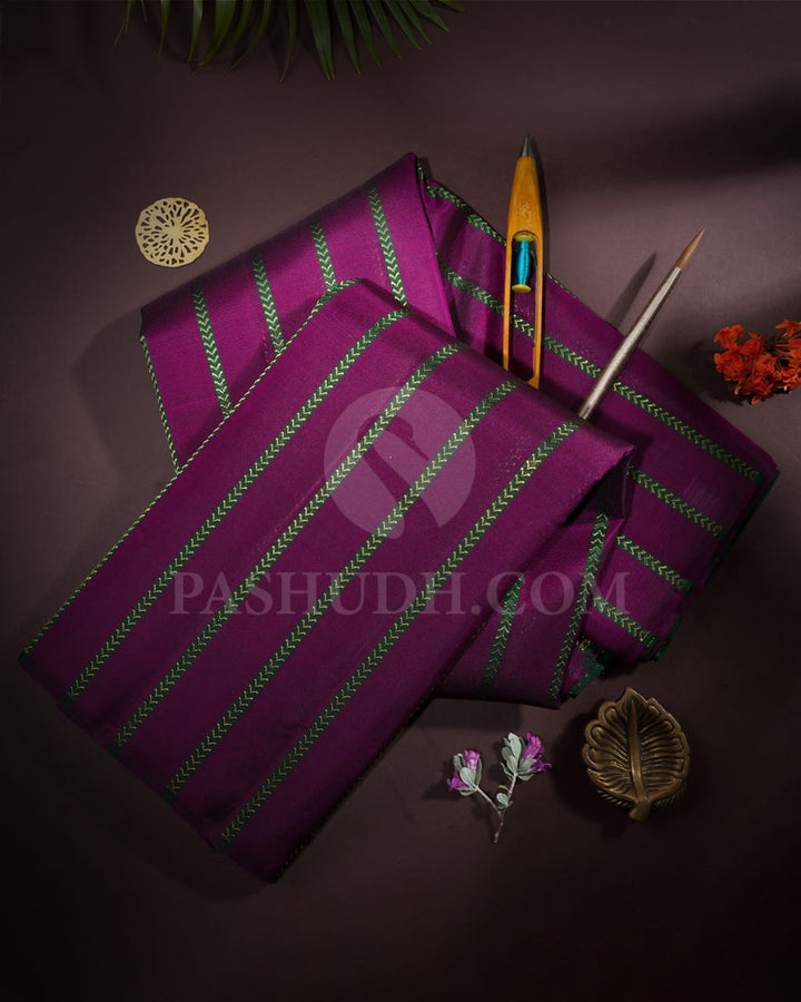 Purple And Bottle Green Pure Zari Kanjivaram Silk Saree-SP206