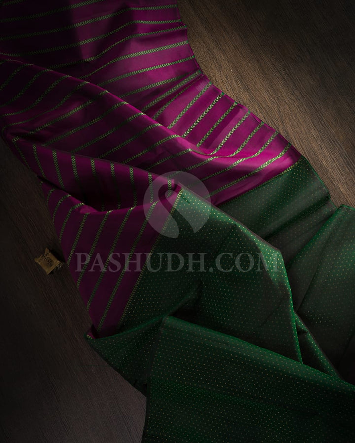 Purple And Bottle Green Pure Zari Kanjivaram Silk Saree-SP206