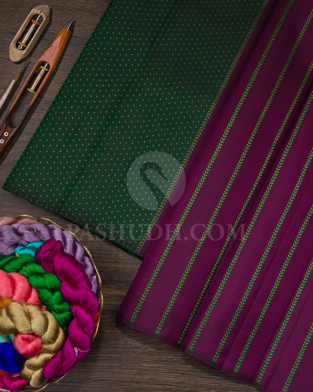 Purple And Bottle Green Pure Zari Kanjivaram Silk Saree-SP206