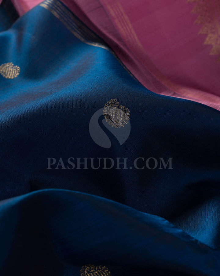 Cobalt Blue And Mulberry Pink Pure Zari Kanjivaram Silk Saree-SP220