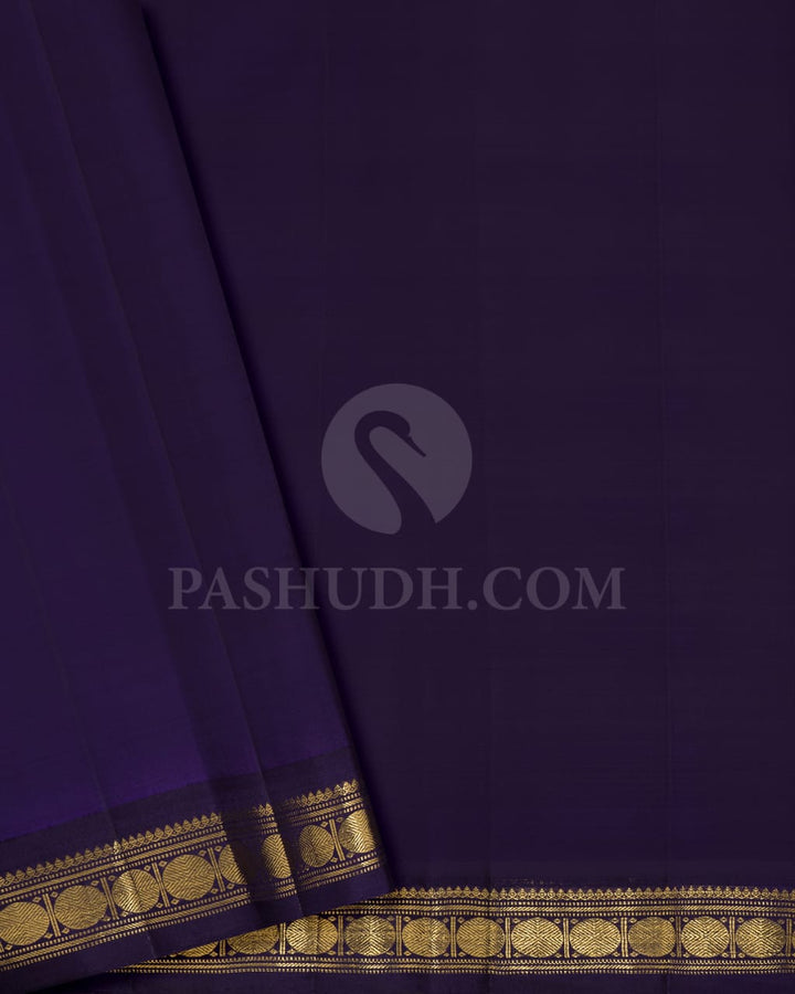 Cream And Deep Purple Pure Zari Kanjivaram Silk Saree-SP228