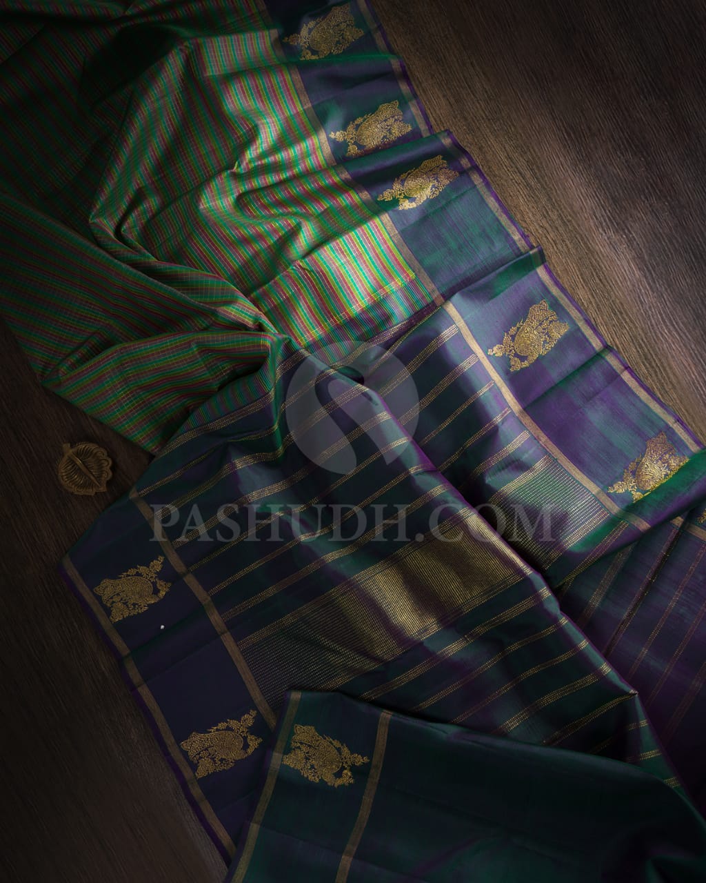 Multihue And Teal Blue Kanjivaram Silk Saree-S1549(A)