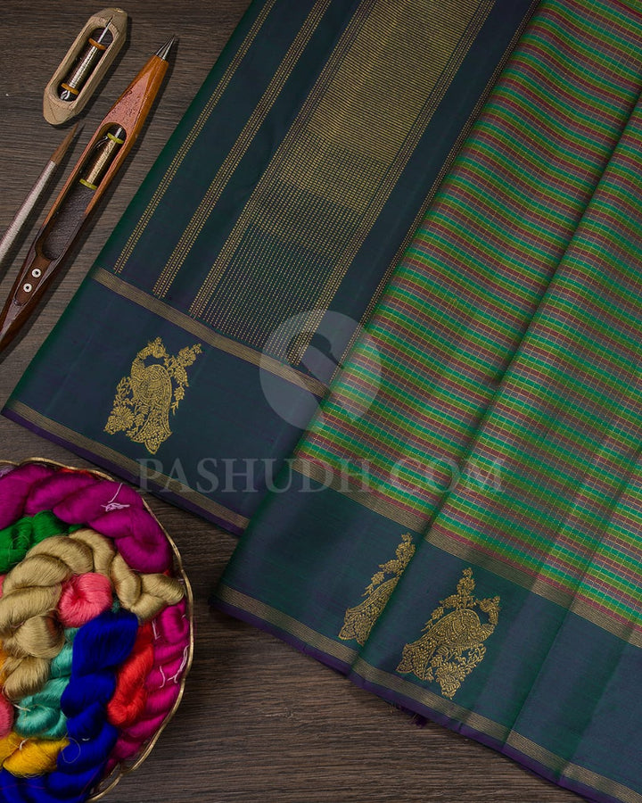 Multihue And Teal Blue Kanjivaram Silk Saree-S1549(A)