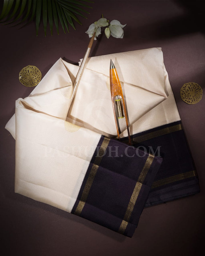 Cream And Aubergine Kanjivaram Silk Saree-S1537(B)