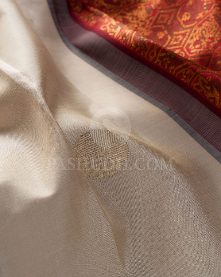 Cream And Aubergine Kanjivaram Silk Saree-S1537(B)
