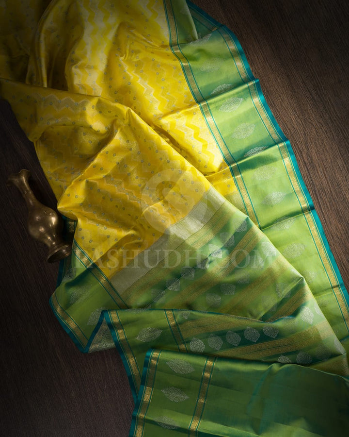 Golden Yellow And Parrot Green  Kanjivaram Silk Saree-D652(A)