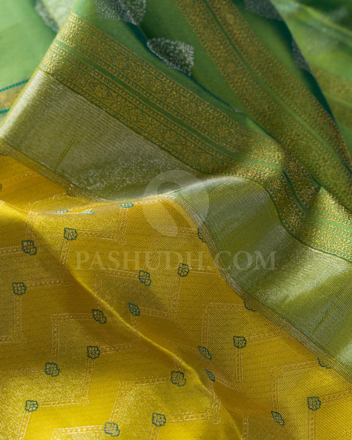 Golden Yellow And Parrot Green  Kanjivaram Silk Saree-D652(A)
