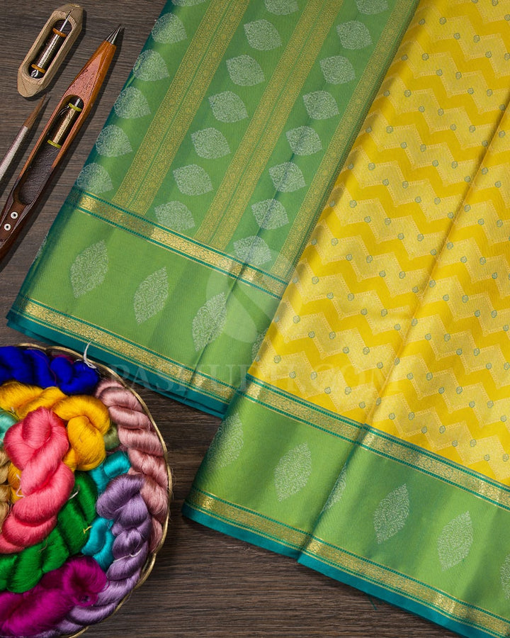 Golden Yellow And Parrot Green  Kanjivaram Silk Saree-D652(A)