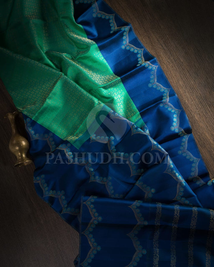 Sea Green And Royal Blue Kanjivaram Silk Saree-D610(D)