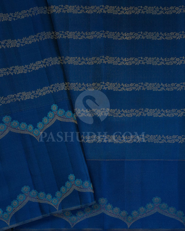 Sea Green And Royal Blue Kanjivaram Silk Saree-D610(D)