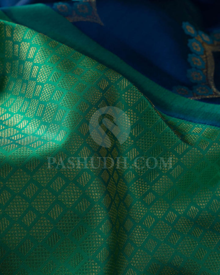 Sea Green And Royal Blue Kanjivaram Silk Saree-D610(D)