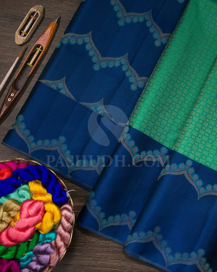 Sea Green And Royal Blue Kanjivaram Silk Saree-D610(D)