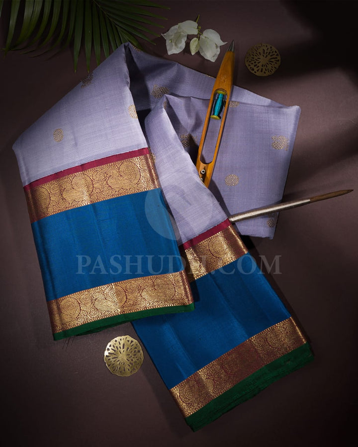 Grey And Maroon Pure Zari Kanjivaram Silk Saree-SP192