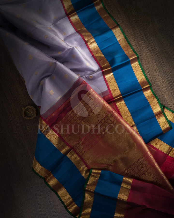 Grey And Maroon Pure Zari Kanjivaram Silk Saree-SP192
