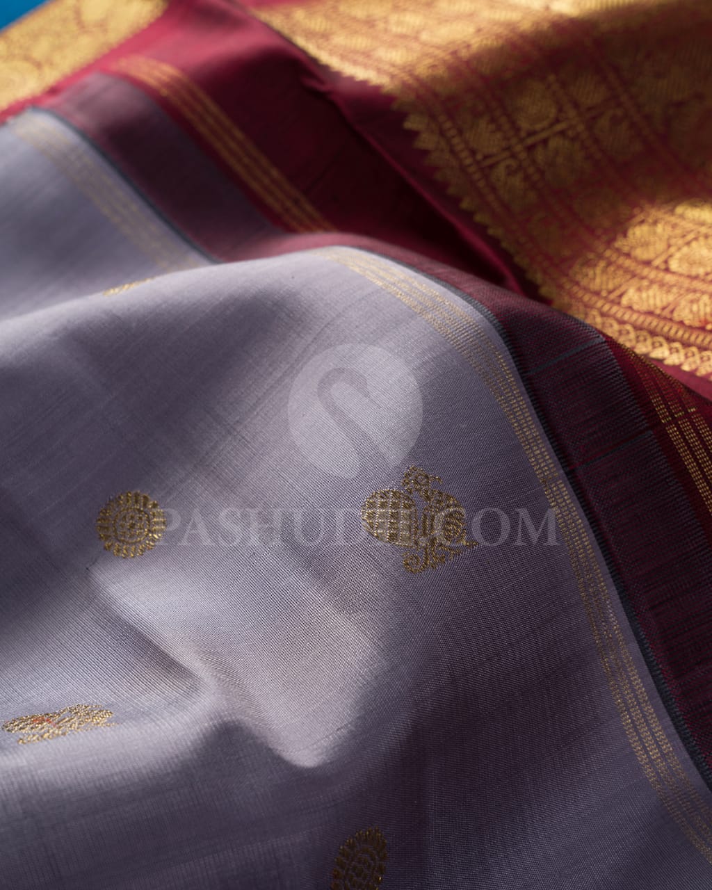 Grey And Maroon Pure Zari Kanjivaram Silk Saree-SP192