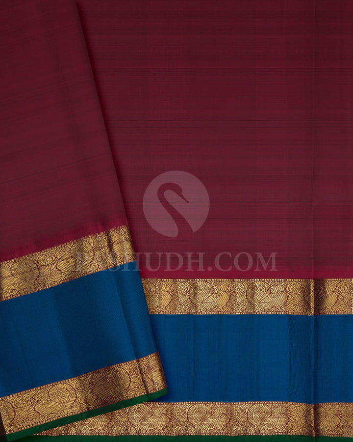 Grey And Maroon Pure Zari Kanjivaram Silk Saree-SP192