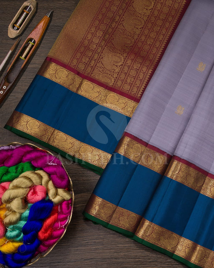 Grey And Maroon Pure Zari Kanjivaram Silk Saree-SP192