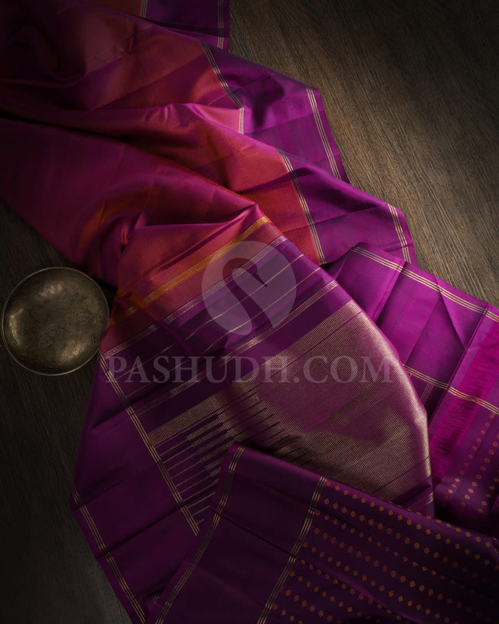 Orange/Violet Pure Zari Kanjivaram Silk Saree-SP202