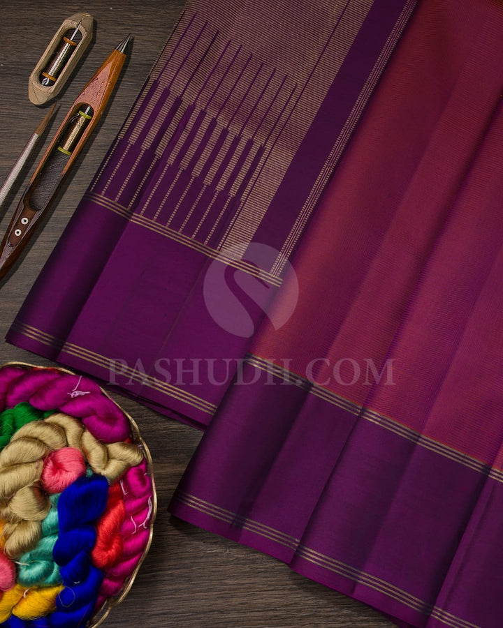 Orange/Violet Pure Zari Kanjivaram Silk Saree-SP202
