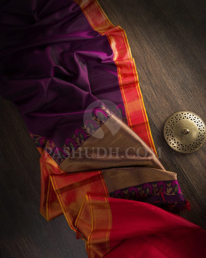 Purple And Red Kanjivaram Silk Saree-S1547(A)
