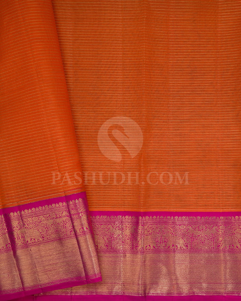 Orange And Rani Pink Kora Organza Kanjivaram Silk Saree-SP224