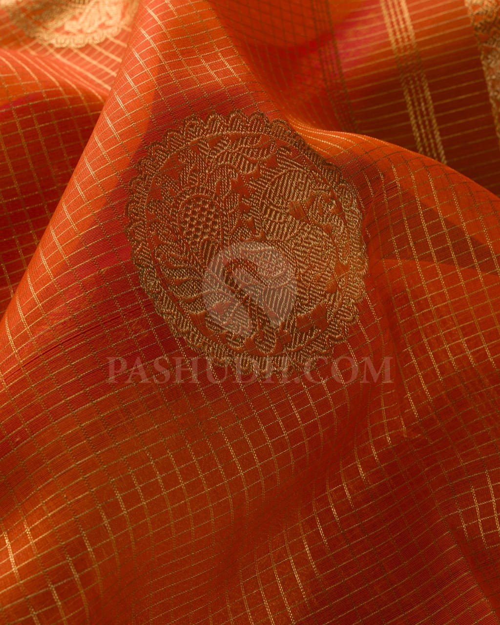 Orange And Rani Pink Kora Organza Kanjivaram Silk Saree-SP224