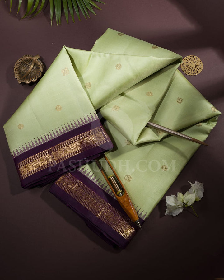 Pista Green And Deep Purple Pure Zari Kanjivaram Silk Saree-SP218