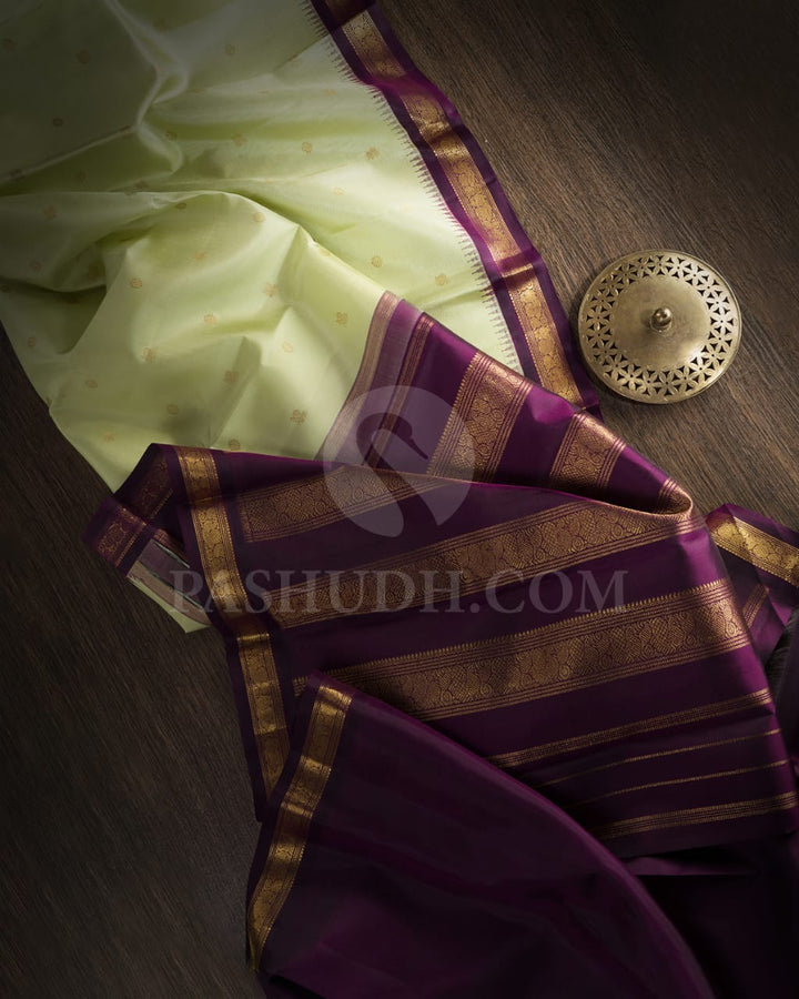 Pista Green And Deep Purple Pure Zari Kanjivaram Silk Saree-SP218
