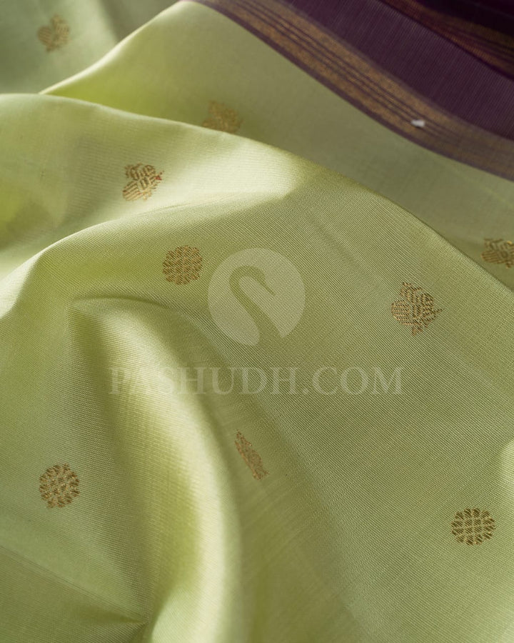 Pista Green And Deep Purple Pure Zari Kanjivaram Silk Saree-SP218