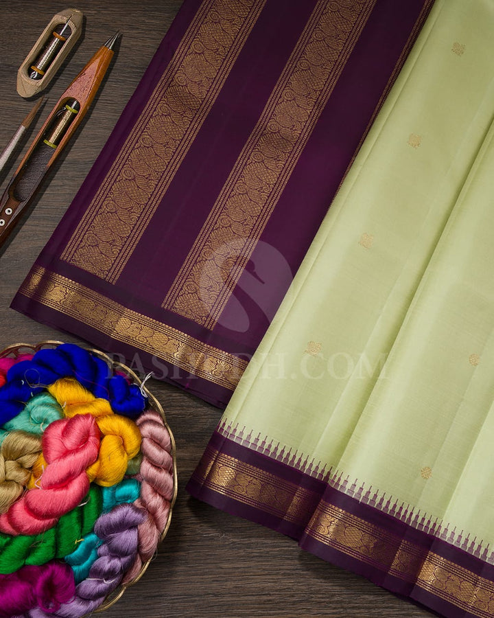 Pista Green And Deep Purple Pure Zari Kanjivaram Silk Saree-SP218