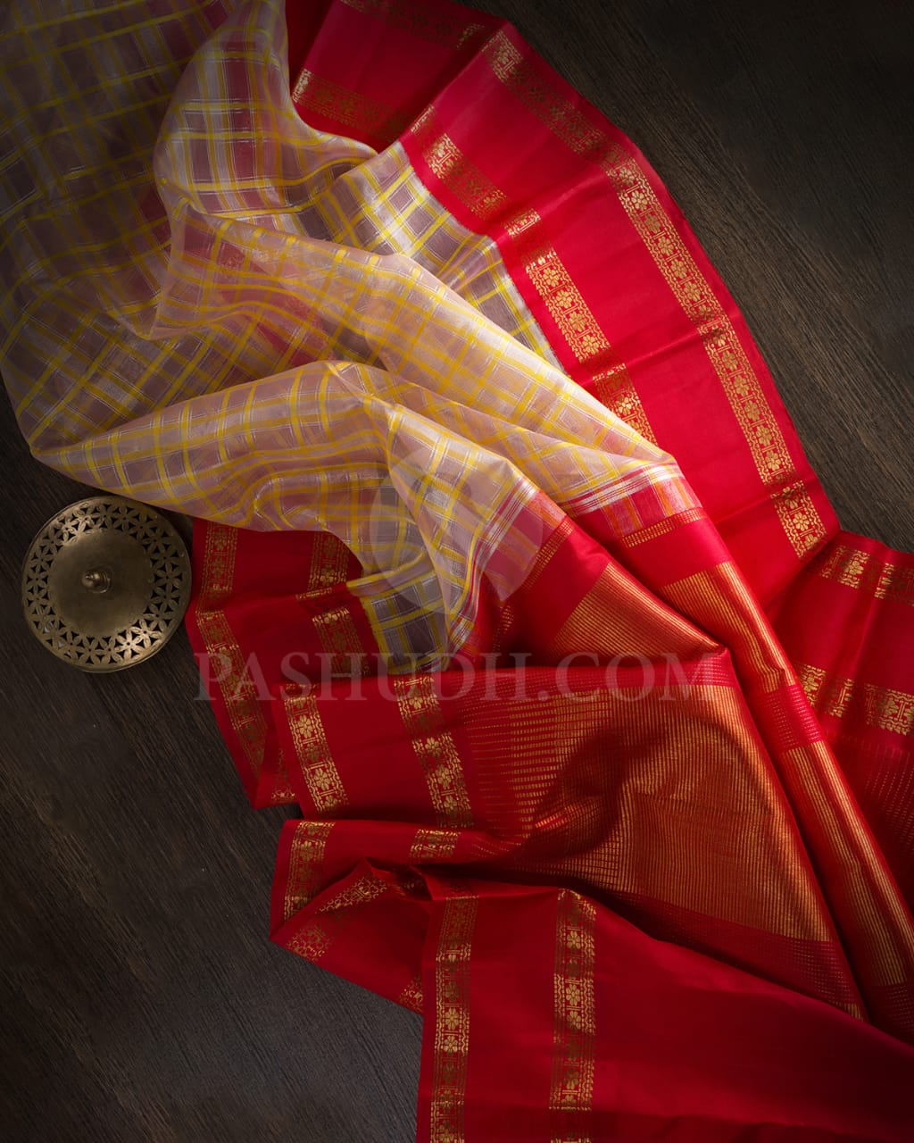Pastel Lavender And Bright Red Organza Kanjivaram Silk Saree-SP234