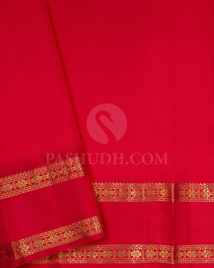 Pastel Lavender And Bright Red Organza Kanjivaram Silk Saree-SP234