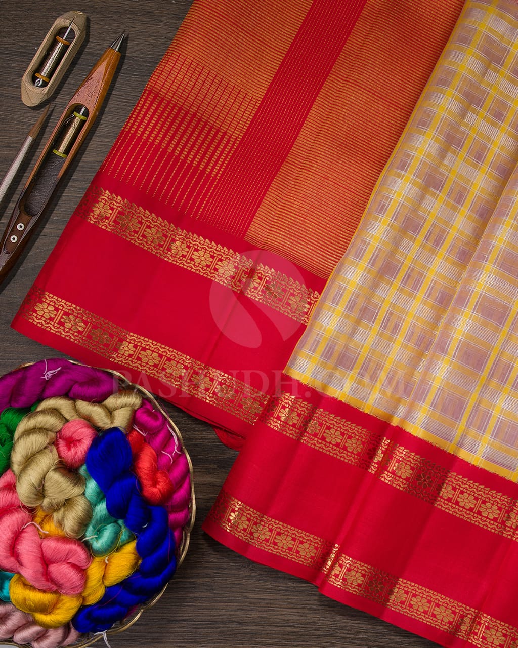 Pastel Lavender And Bright Red Organza Kanjivaram Silk Saree-SP234