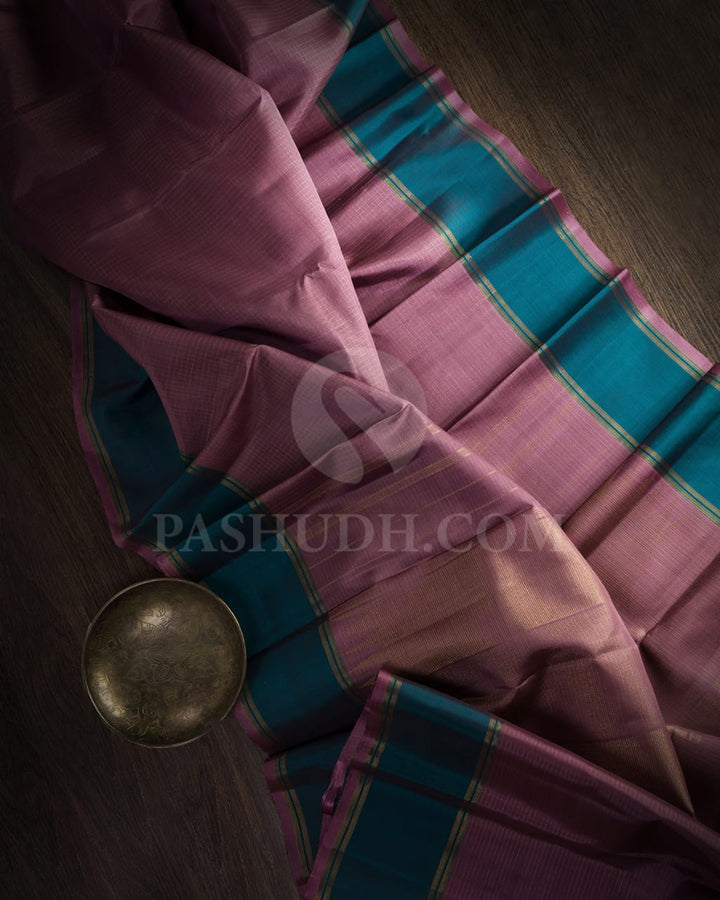Pastel Heather Purple And Teal Green Pure Zari Kanjivaram Silk Saree-SP205