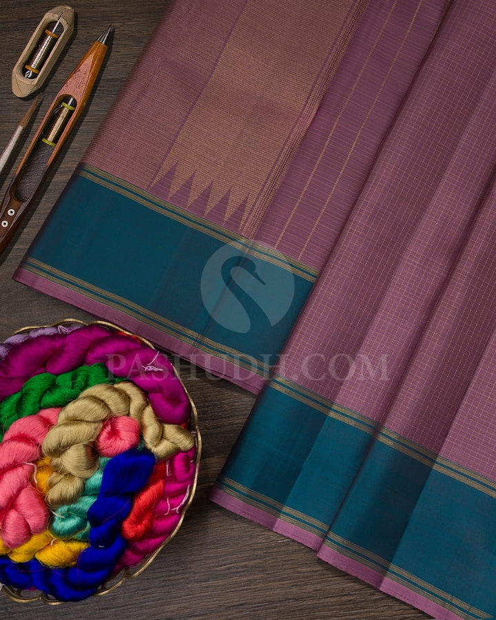 Pastel Heather Purple And Teal Green Pure Zari Kanjivaram Silk Saree-SP205