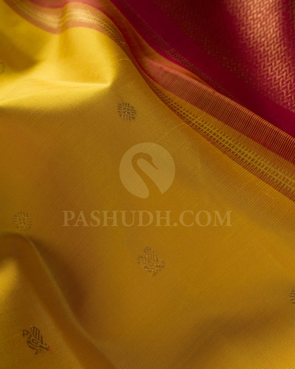 Bright Yellow And Maroon Pure Zari Kanjivaram Silk Saree-SP208
