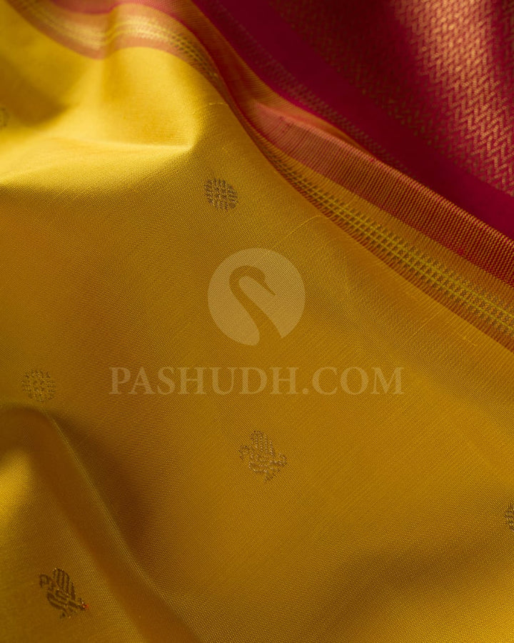Bright Yellow And Maroon Pure Zari Kanjivaram Silk Saree-SP208