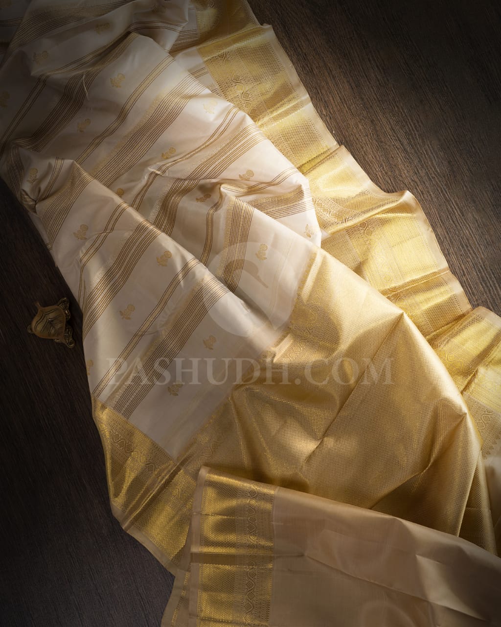 Half White And Beige Kanjivaram Silk Saree-S1364(C)