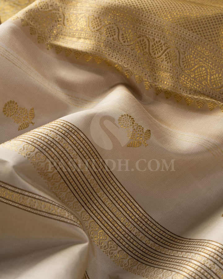 Half White And Beige Kanjivaram Silk Saree-S1364(C)