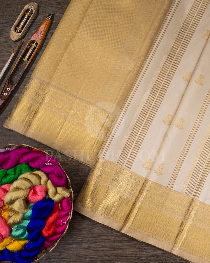 Half White And Beige Kanjivaram Silk Saree-S1364(C)