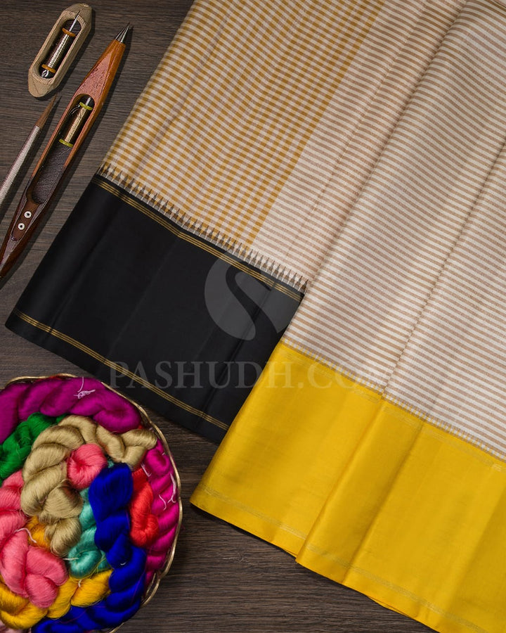 White And Light Brown Kanjivaram Silk Saree-AK23