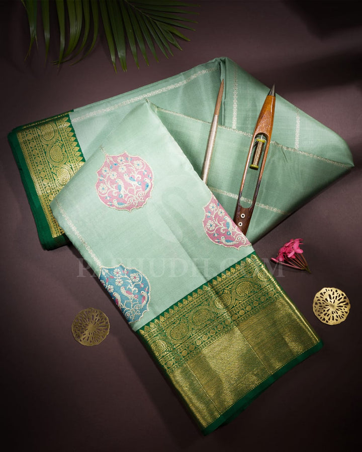 Sage Green And Forest Green Kanjivaram Silk Saree-S1520(B)