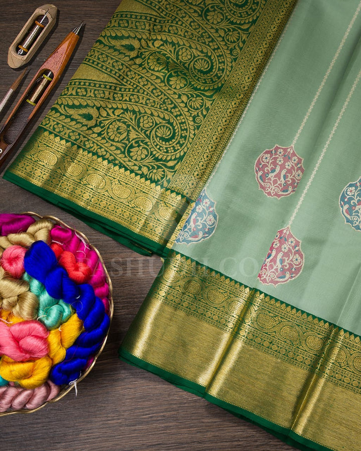 Sage Green And Forest Green Kanjivaram Silk Saree-S1520(B)