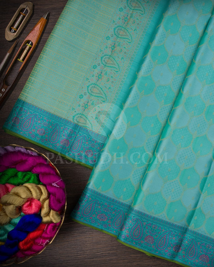 Aqua Blue Kanjivaram Silk Saree-DJ359(E)