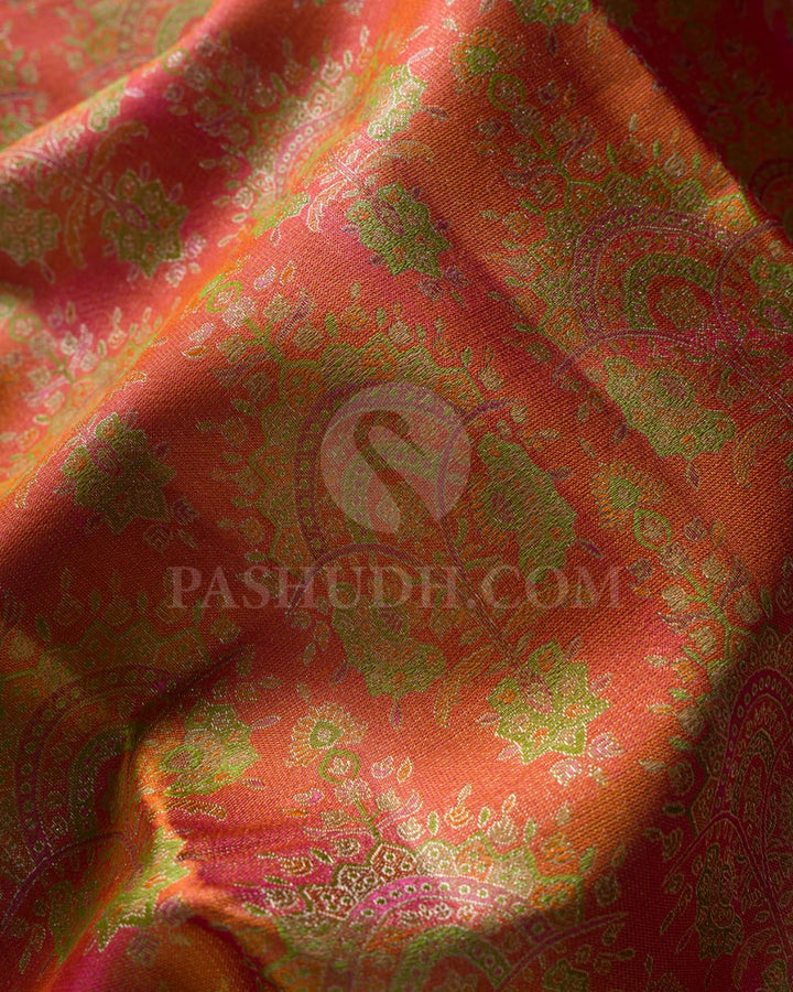Dual Shaded Rust Orange With Peachy Pink Kanjivaram Silk Saree-DJ362(B)