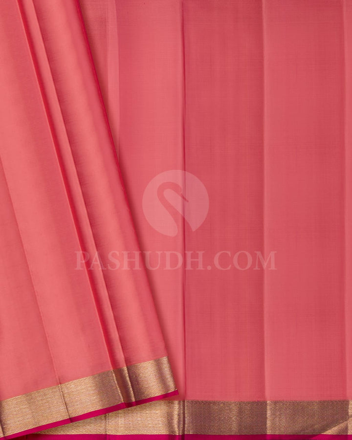 Dual Shaded Rust Orange With Peachy Pink Kanjivaram Silk Saree-DJ362(B)
