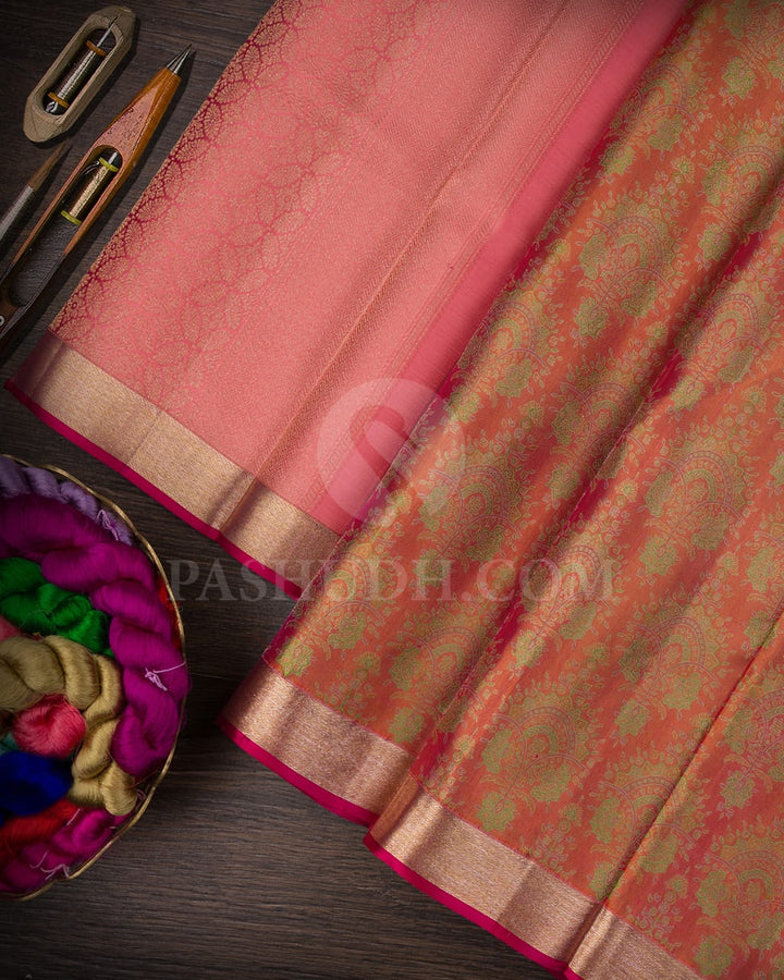 Dual Shaded Rust Orange With Peachy Pink Kanjivaram Silk Saree-DJ362(B)